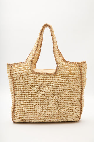 Contrast-Detail Straw Bag Beige