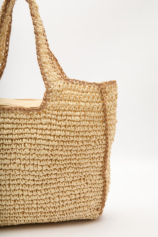 Contrast-Detail Straw Bag Beige