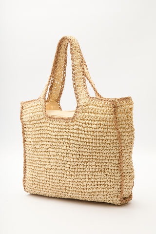 Contrast-Detail Straw Bag Beige