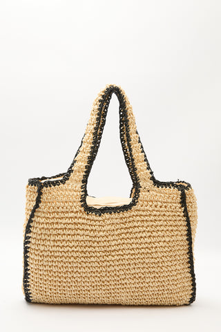 Contrast-Detail Straw Bag Beige-Black Striped