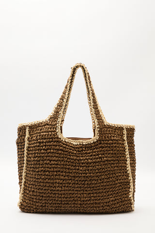 Contrast-Detail Straw Bag Brown