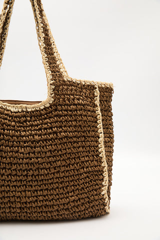 Contrast-Detail Straw Bag Brown