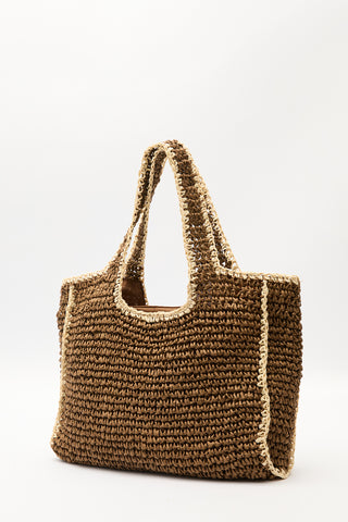 Contrast-Detail Straw Bag Brown