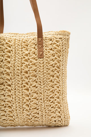 Patterned Straw Shoulder Bag Beige