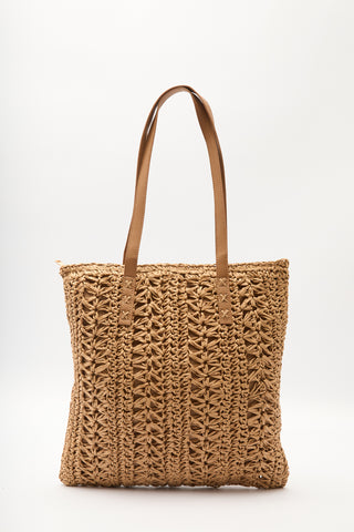 Patterned Straw Shoulder Bag Natural