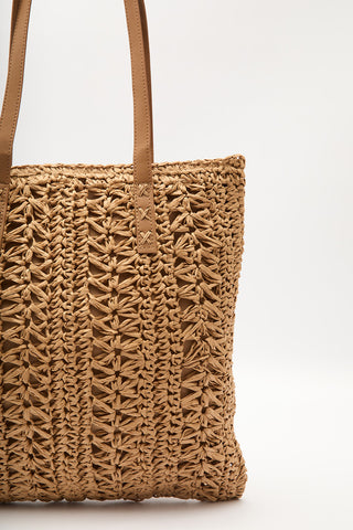 Patterned Straw Shoulder Bag Natural