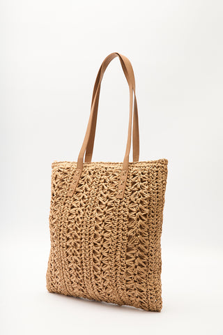 Patterned Straw Shoulder Bag Natural