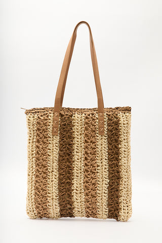 Striped Straw Bag Beige
