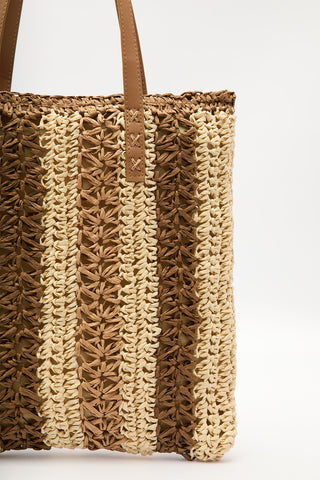 Striped Straw Bag Beige