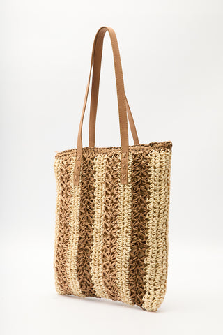 Striped Straw Bag Beige