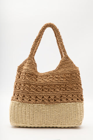 Two-Tone Straw Shoulder Bag Natural