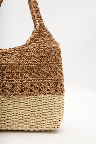 Two-Tone Straw Shoulder Bag Natural