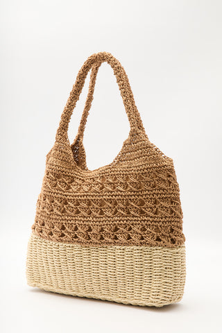 Two-Tone Straw Shoulder Bag Natural