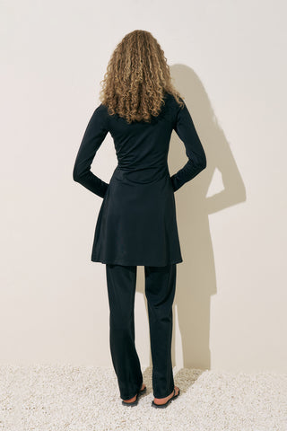 Striped Trim Swim Dress Black