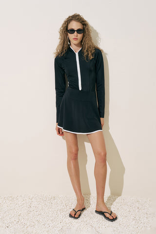 Striped Trim Swim Skirt Black