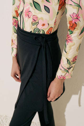 Wrap-Front Swim Skirt Black