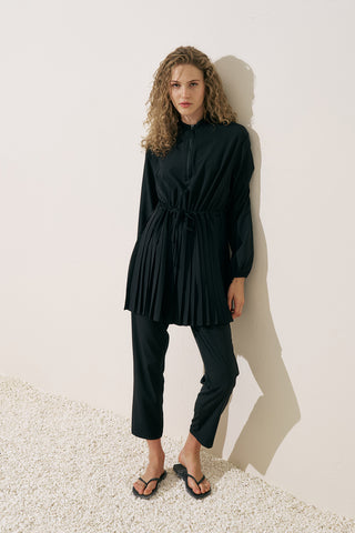 Pleated Swim Dress Black