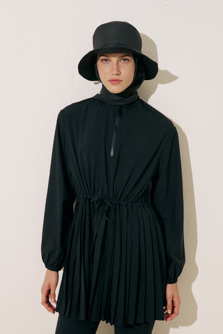 Pleated Swim Dress Black