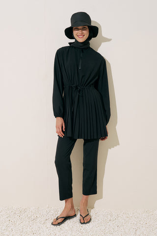 Pleated Swim Dress Black