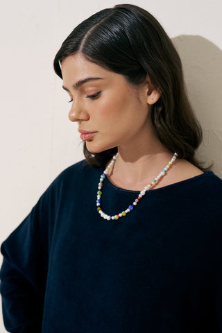 HAVLU KUMAŞ RAHAT ELBİSE LACİVERT