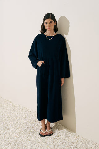 Relaxed Terry Dress Navy Blue