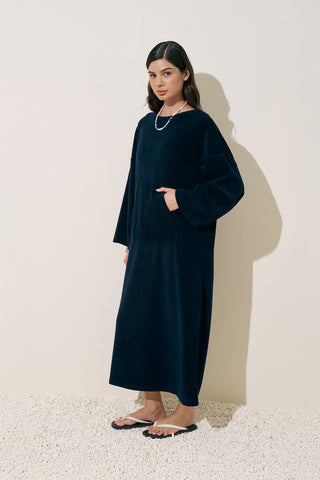 Relaxed Terry Dress Navy Blue