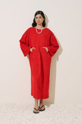 Relaxed Terry Dress Red