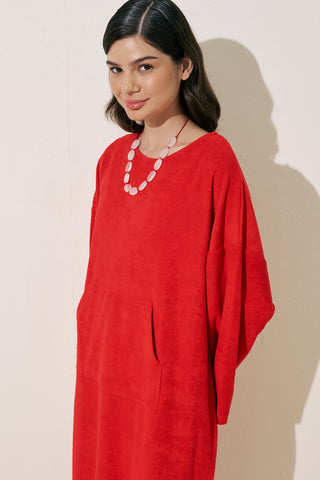 Relaxed Terry Dress Red