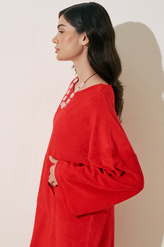 Relaxed Terry Dress Red