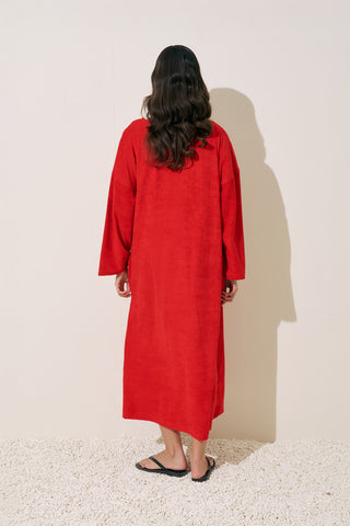 Relaxed Terry Dress Red