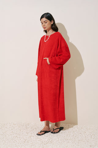 Relaxed Terry Dress Red