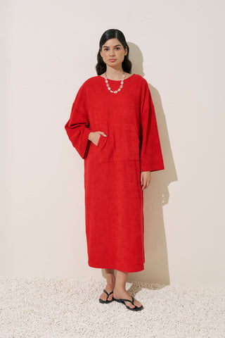 Relaxed Terry Dress Red