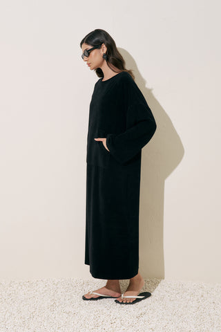 Relaxed Terry Dress Black