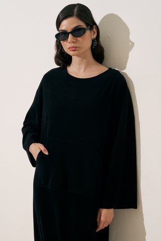 Relaxed Terry Dress Black