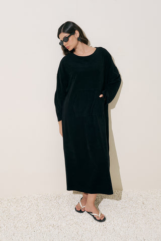 Relaxed Terry Dress Black