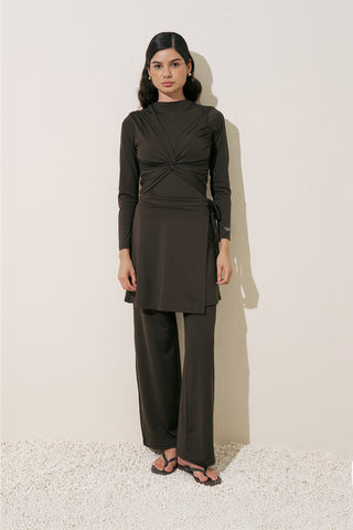 Wrap-Front Swim Skirt Brown