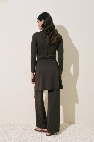 Wrap-Front Swim Skirt Brown