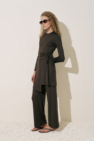 Wrap Skirt Swim Dress Brown