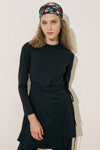 Wrap Skirt Swim Dress Black