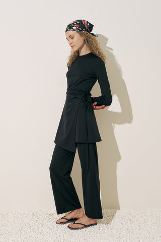 Wrap Skirt Swim Dress Black