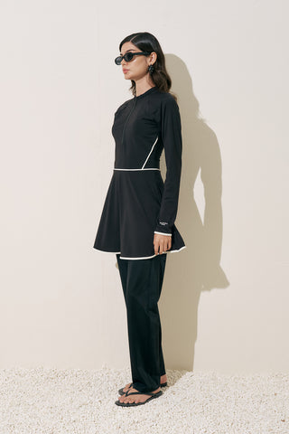 Piped Swim Dress Black