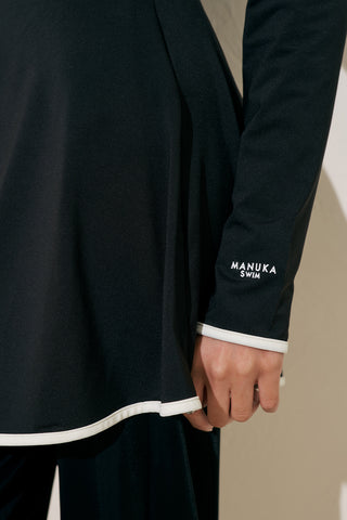 Piped Swim Dress Black