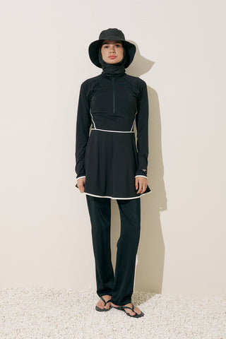 Piped Swim Dress Black