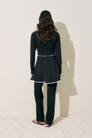 Piped Swim Dress Black