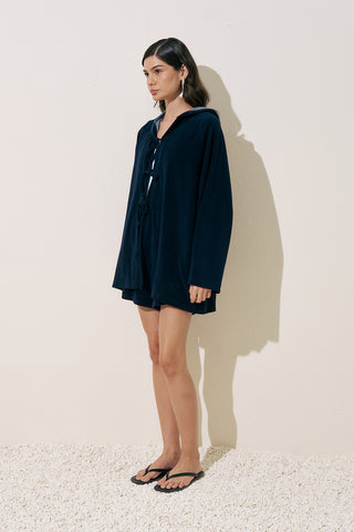 Terry Fabric Kimono Navy Blue