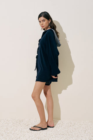 Terry Fabric Kimono Navy Blue