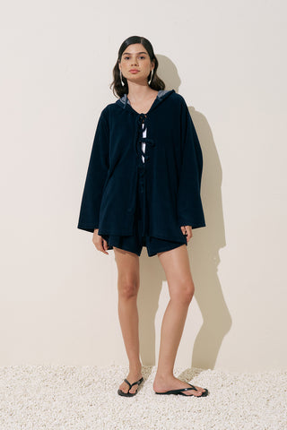 Terry Fabric Kimono Navy Blue