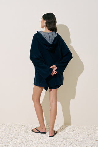 Terry Fabric Kimono Navy Blue