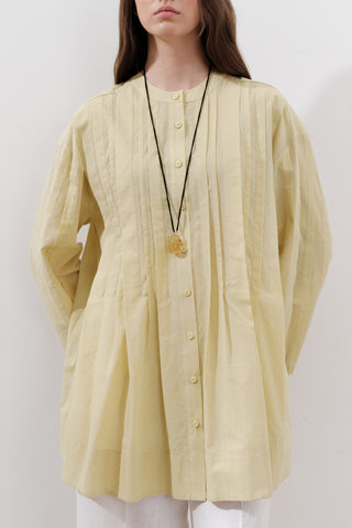 Pleated Wide-Sleeve Tunic Yellow