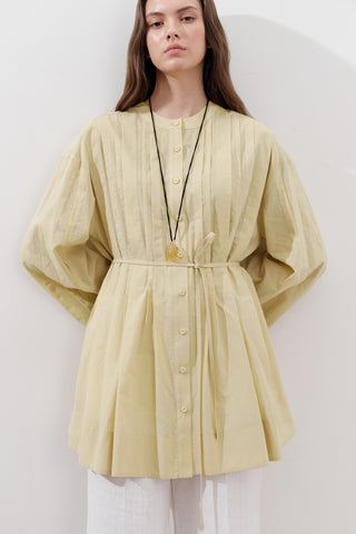 Pleated Wide-Sleeve Tunic Yellow